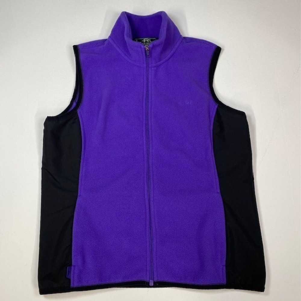 L-RL Lauren Active Ralph Lauren Purple Black Fleece Vest Womens Large‎